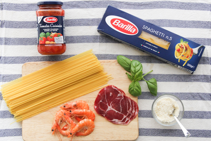 Recette facile SPAGHETTI CREVETTES COPPA PARMESAN (via mercipourlechocolat.fr)