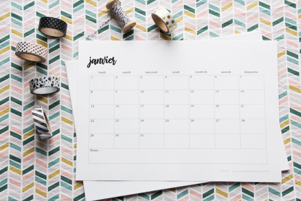 Calendrier 2019 tout simple - à imprimer et à customiser si vous en avez envie ! - mercipourlechocolat.fr