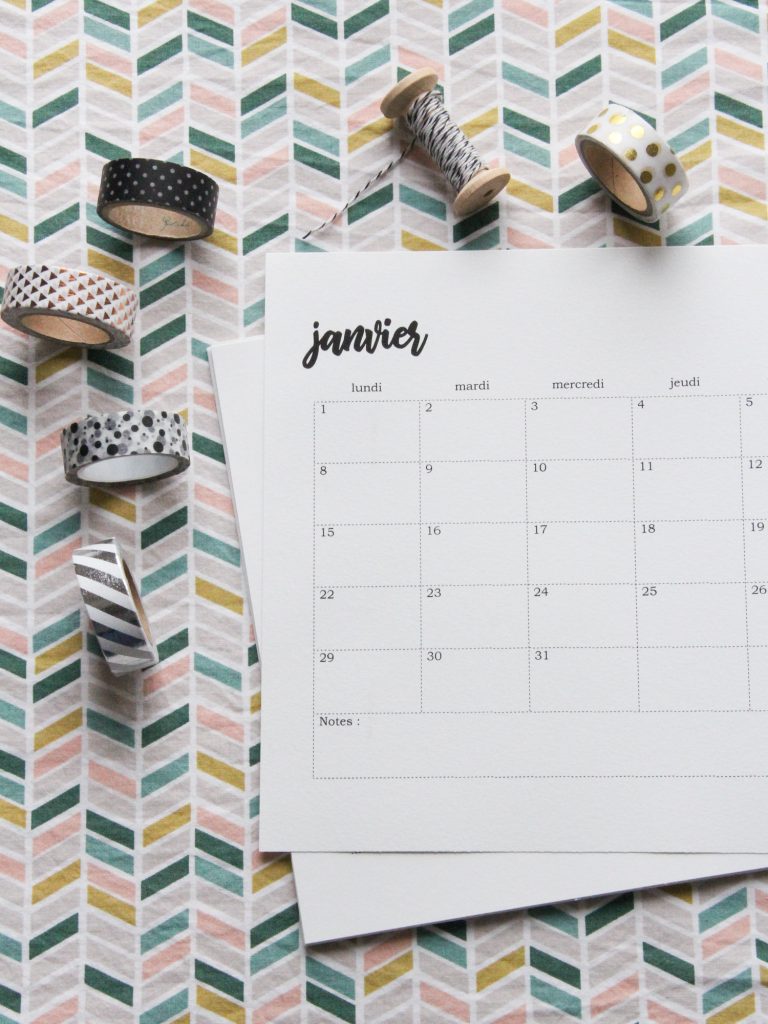 Calendrier 2019 tout simple - à imprimer et à customiser si vous en avez envie ! - mercipourlechocolat.fr