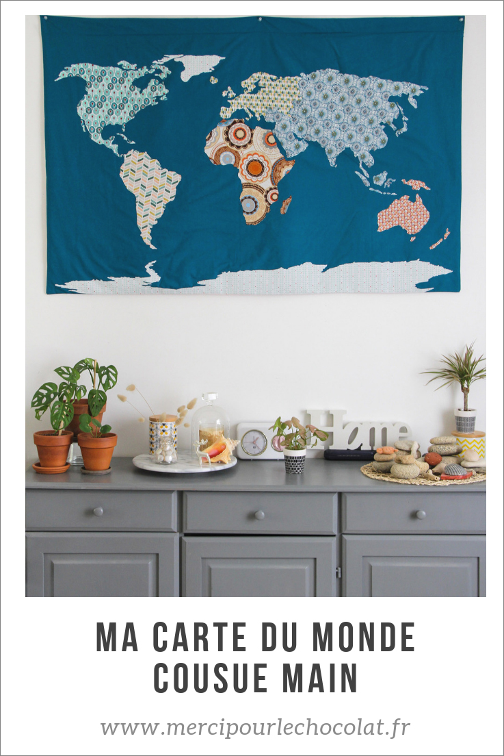 World map - carte du monde en tissu, cousue à la main