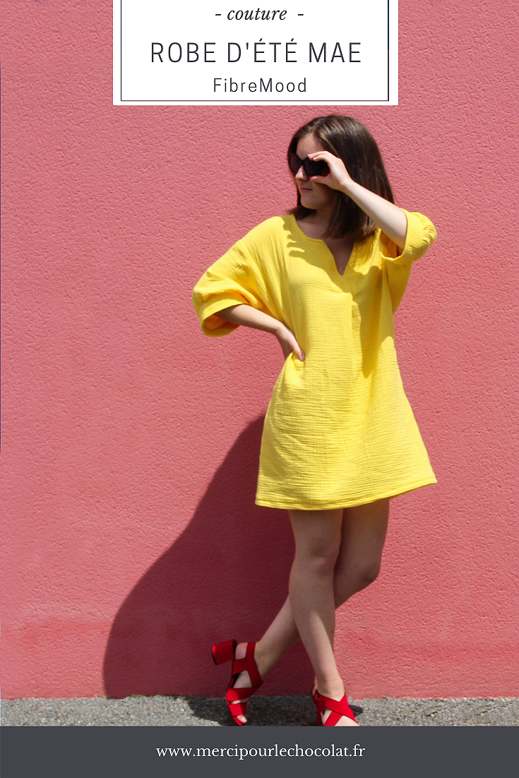 Couture - robe courte été MAE Fibremood double gaze coton jaune soleil