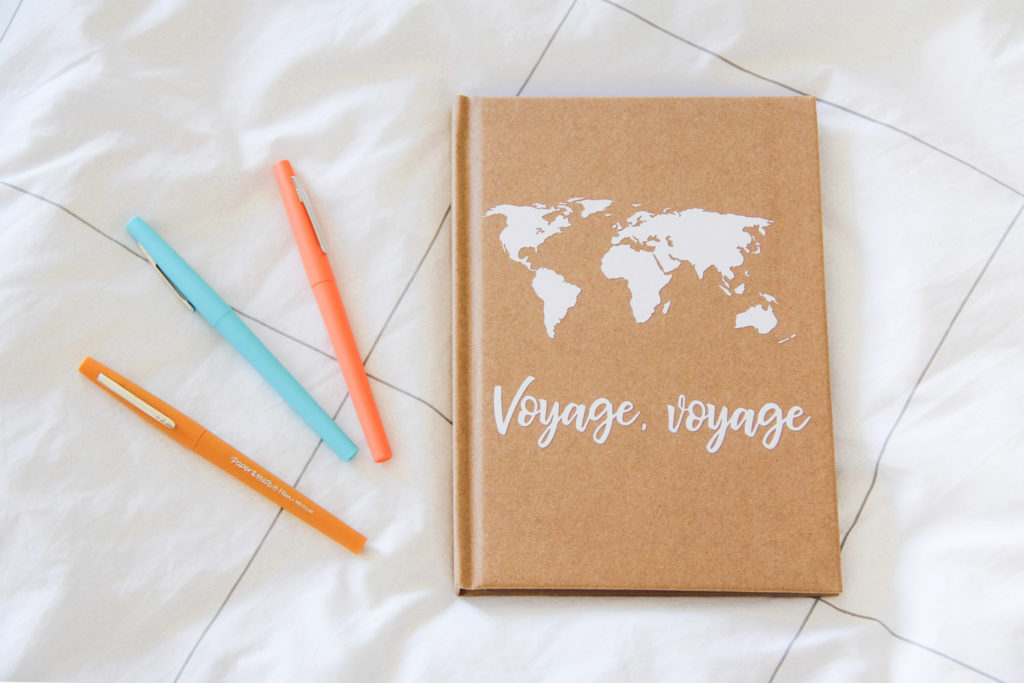 DIY - customiser un carnet de voyage en kraft avec Cricut - sticker mappemonde worldmap