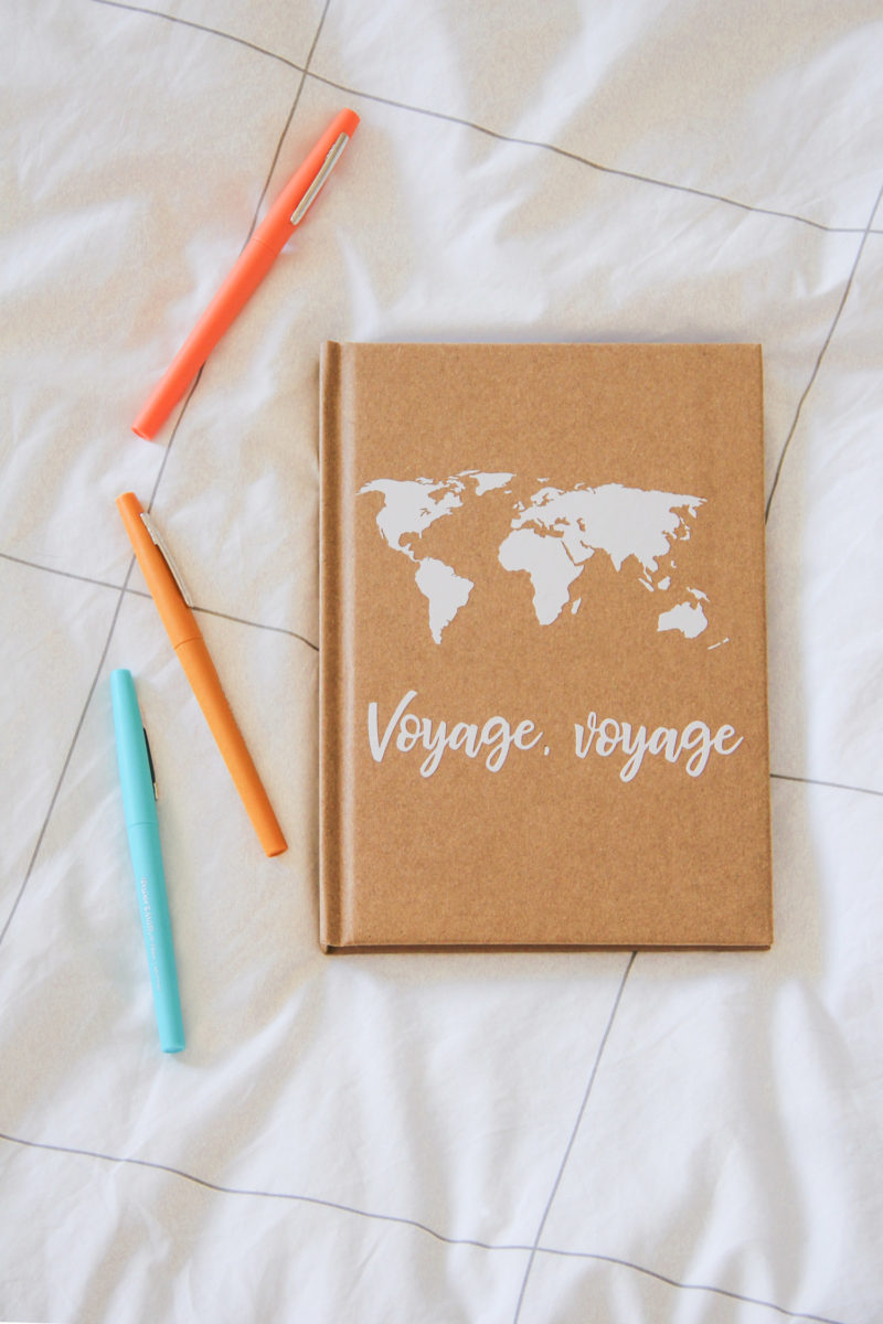 DIY - customiser un carnet de voyage en kraft avec Cricut - sticker mappemonde worldmap