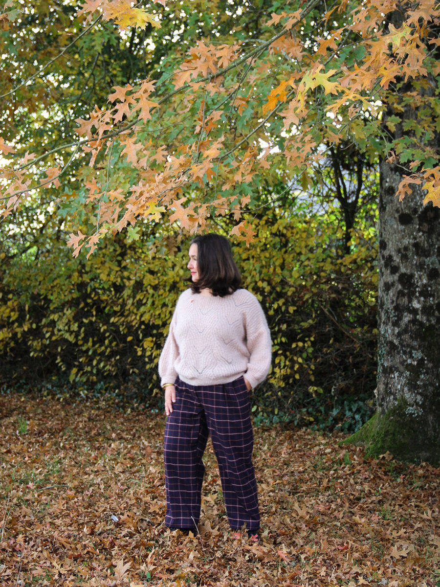 Pantalon large à carreaux BLANCA FIBREMOOD - couture - cousu main - 
