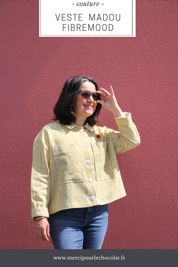 Couture - petite veste courte MADOU Fibremood rayée jaune