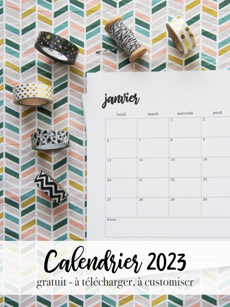 Calendrier 2023 gratuit à télécharger - 1 mois par page (via mercipourlechocolat) - usage commercial interdit