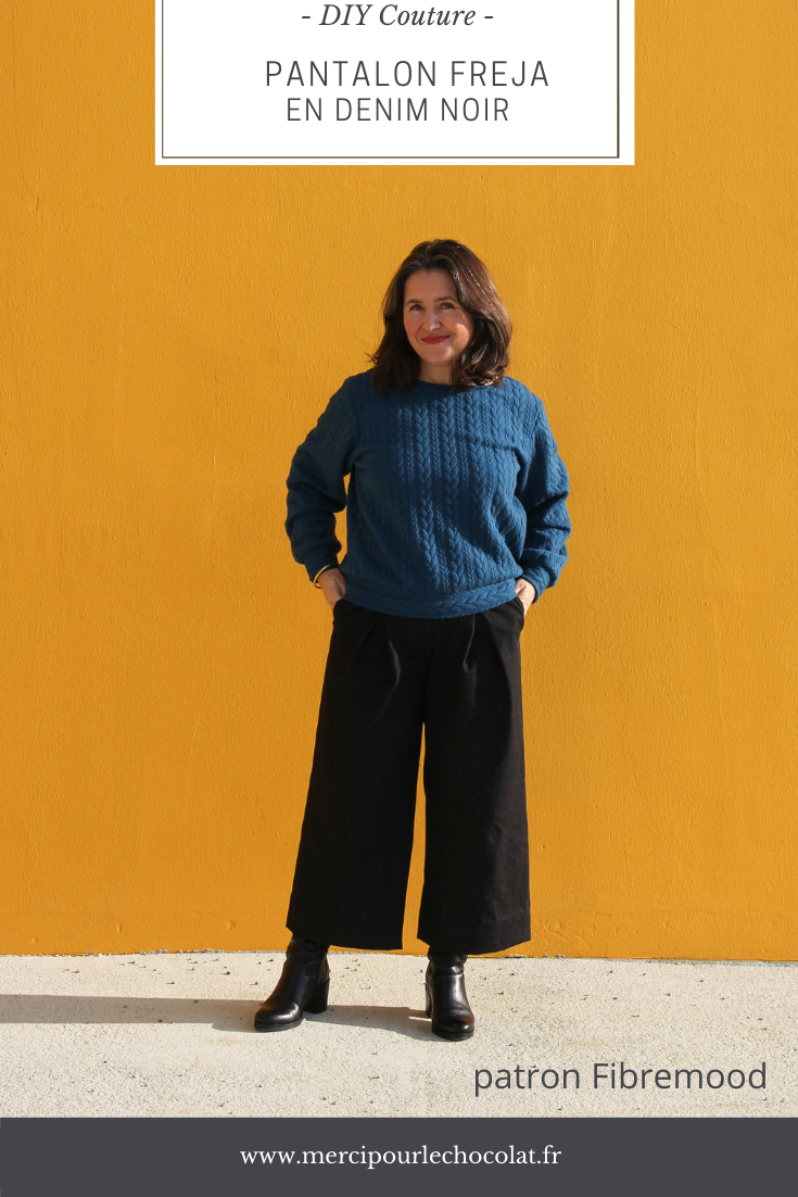 Couture - pantalon Freja Fibremood cousu main, en jeans denim noir