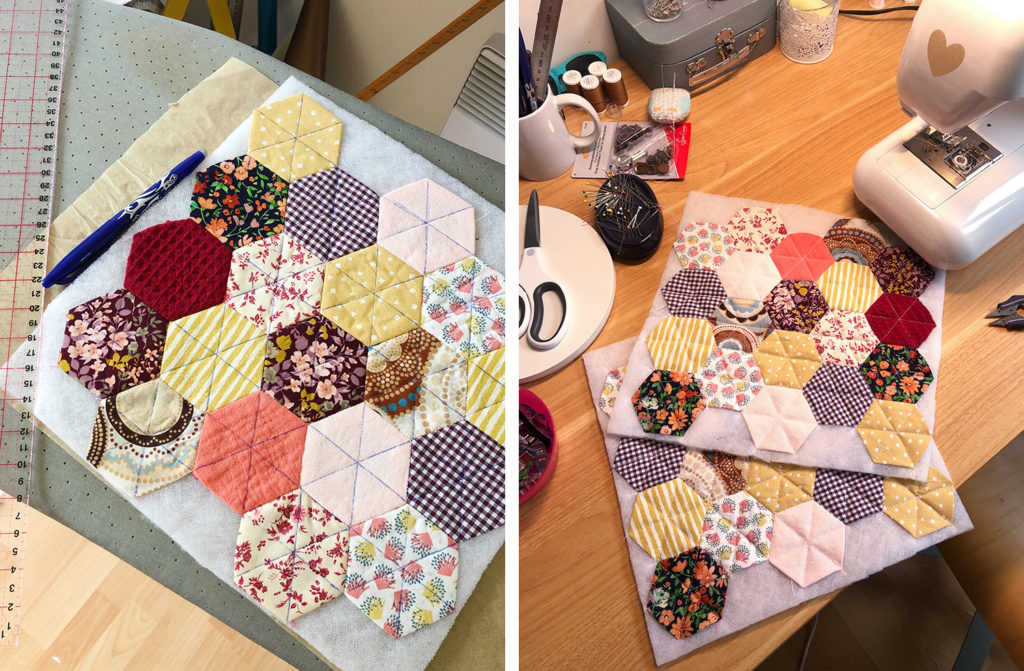 COUTURE DIY - pochette zippée en patchwork hexagonal - upcycling tissus