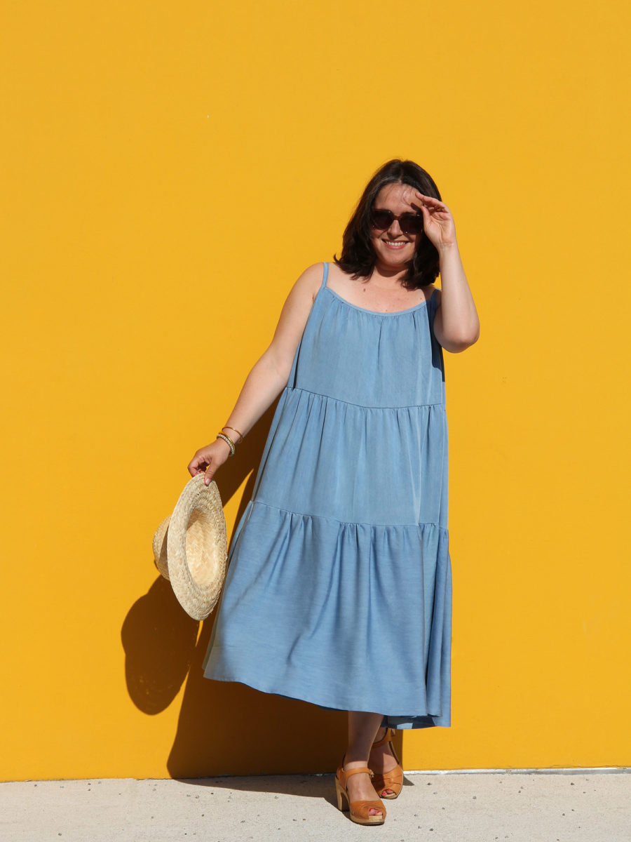 COUTURE - robe été Polly Fibremood viscose denim Toto - cousu main