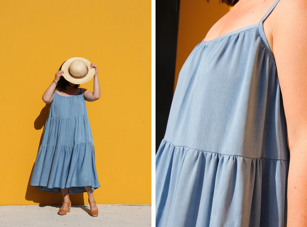 COUTURE - robe été Polly Fibremood viscose denim Toto - cousu main