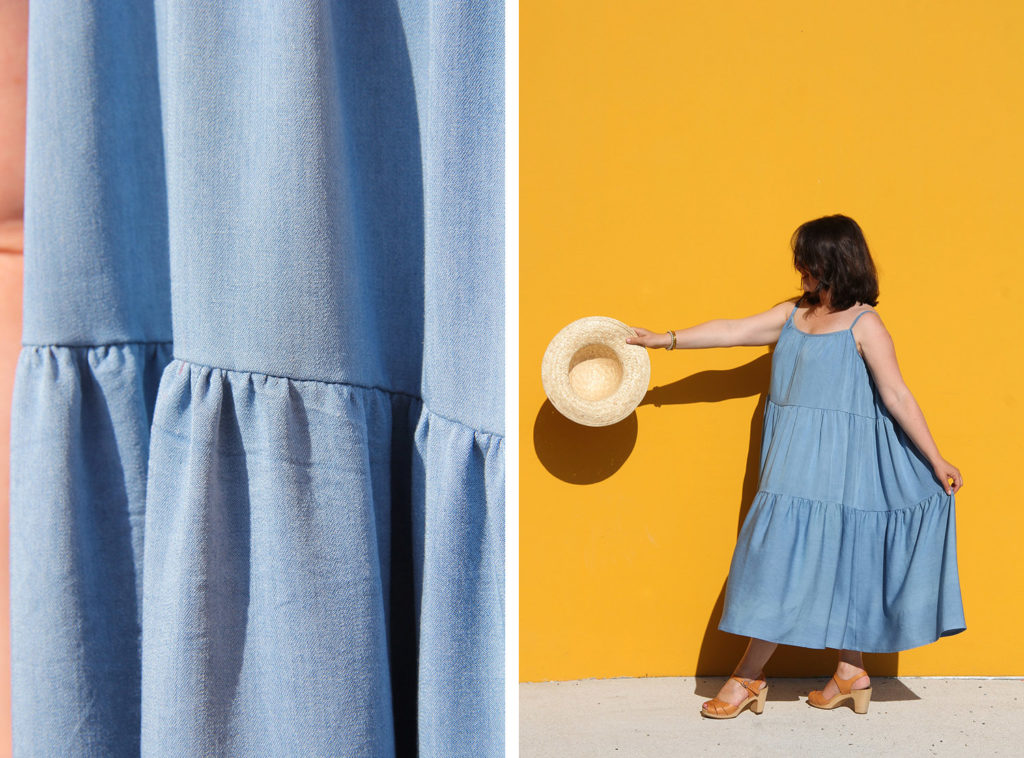 COUTURE - robe été Polly Fibremood viscose denim Toto - cousu main