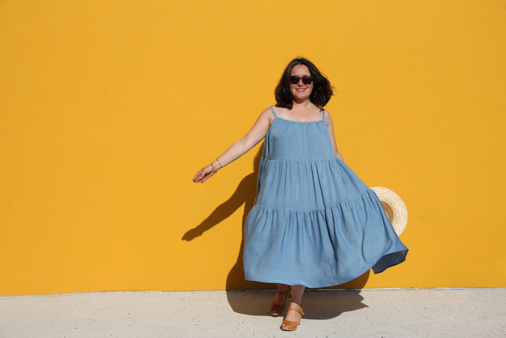 COUTURE - robe été Polly Fibremood viscose denim Toto - cousu main
