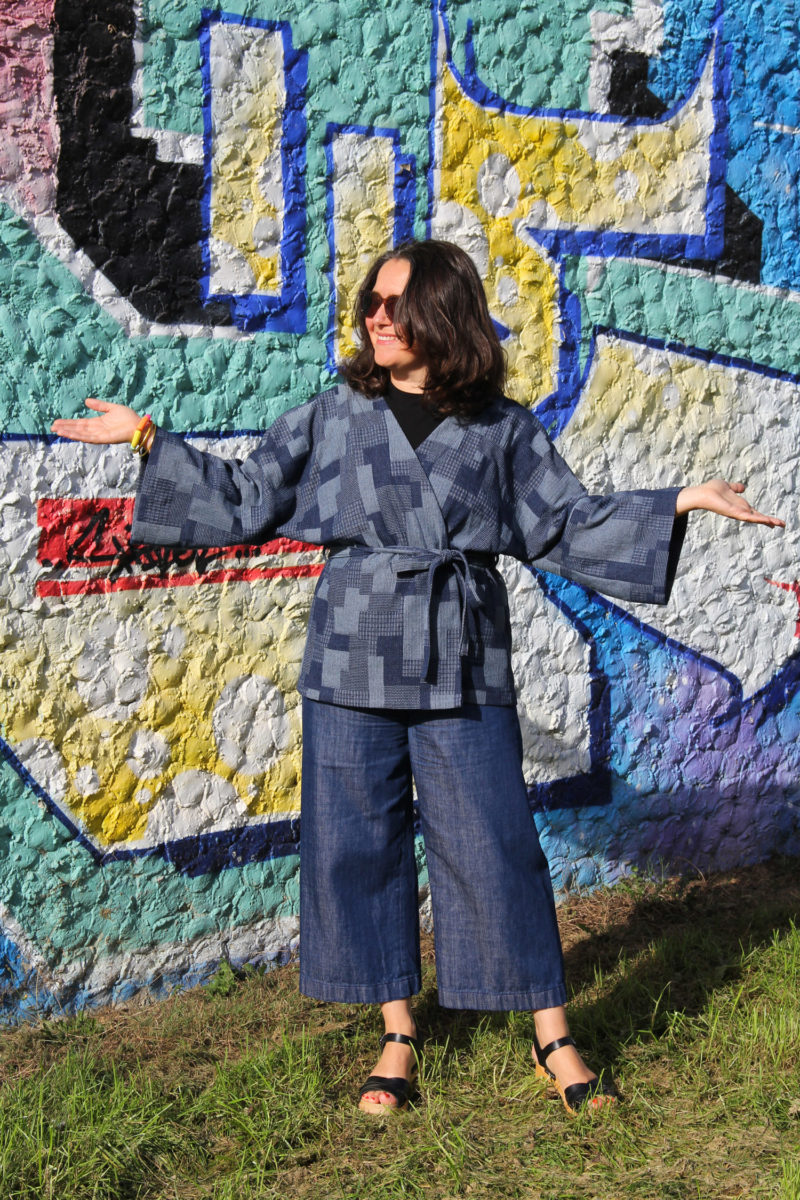 COUTURE - kimono Hiro Chouette Kit - denim patchwork sashiko - cousu main