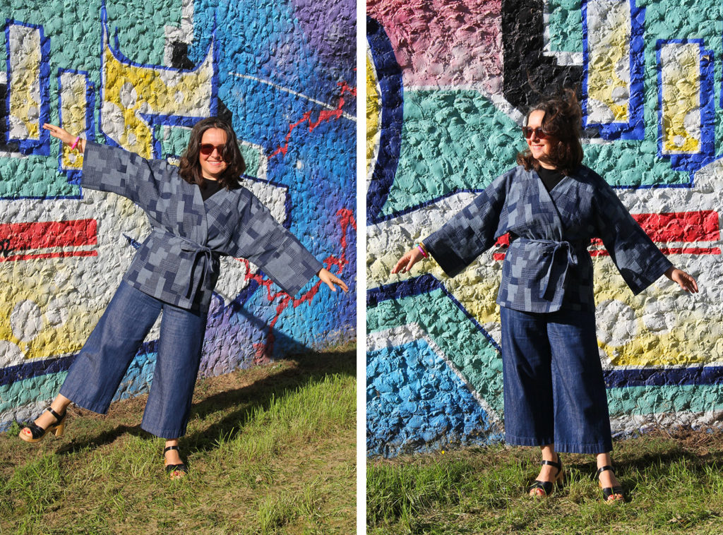 COUTURE - kimono Hiro Chouette Kit - denim patchwork sashiko - cousu main