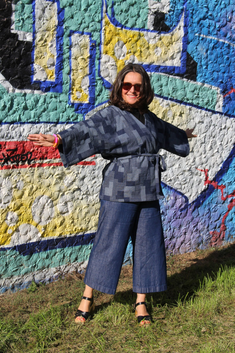 COUTURE - kimono Hiro Chouette Kit - denim patchwork sashiko - cousu main