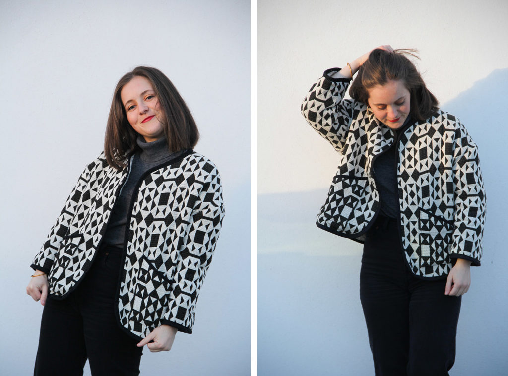 COUTURE - veste MOLLY FIBREMOOD jacquard et moumoute réversible - cousu main