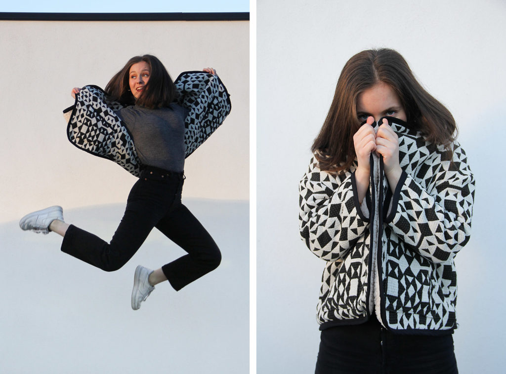 COUTURE - veste MOLLY FIBREMOOD jacquard et moumoute réversible - cousu main