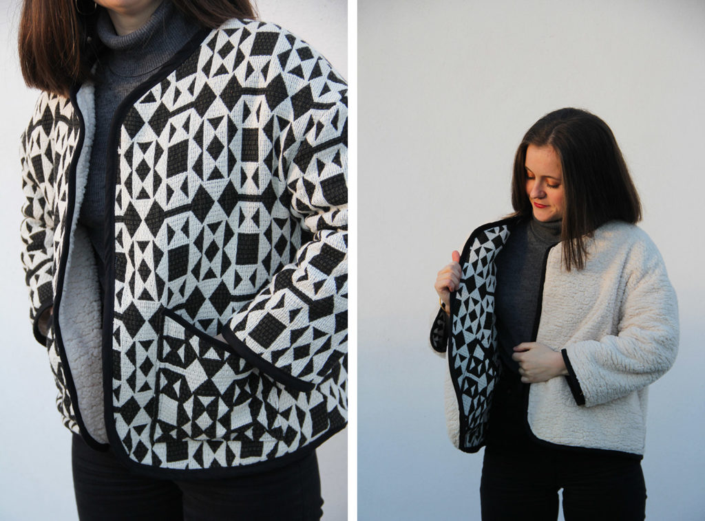 COUTURE - veste MOLLY FIBREMOOD jacquard et moumoute réversible - cousu main
