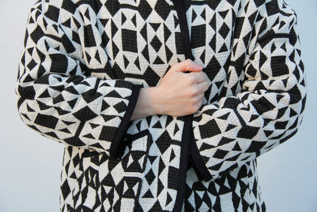 COUTURE - veste MOLLY FIBREMOOD jacquard et moumoute réversible - cousu main