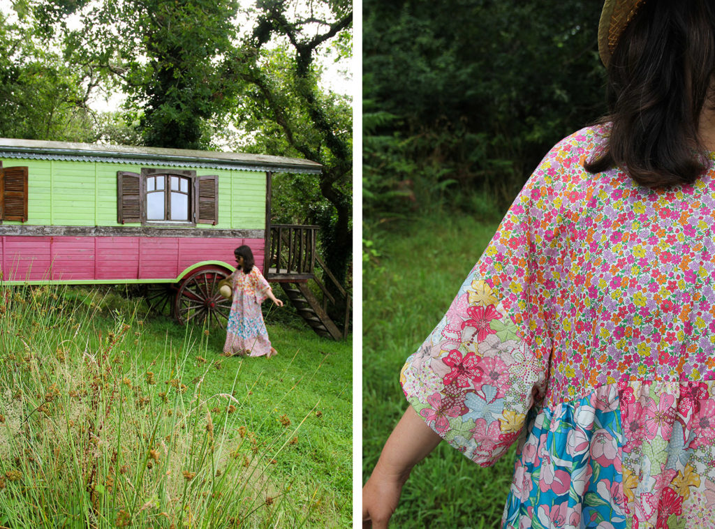 Couture - robe bohème patchwork Liberty - patron Nadette LesFemmesdelaFamille - coupons tissus Stragier - cousu main