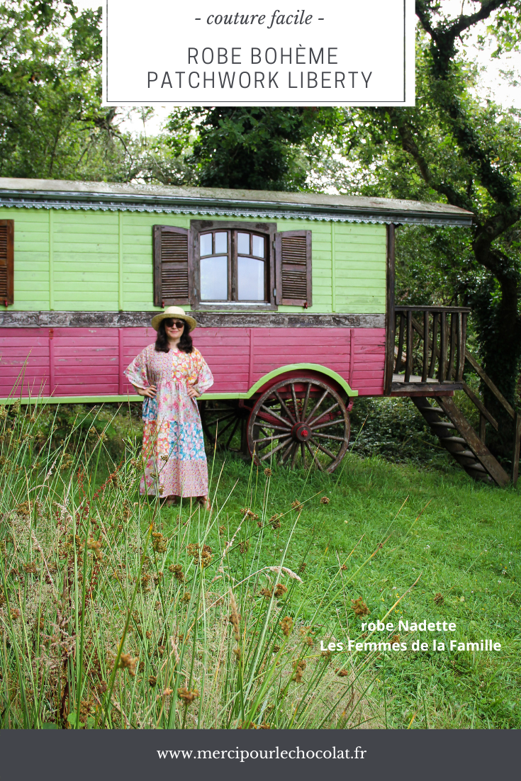 Couture - robe bohème patchwork Liberty - patron Nadette LesFemmesdelaFamille - coupons tissus Stragier - cousu main