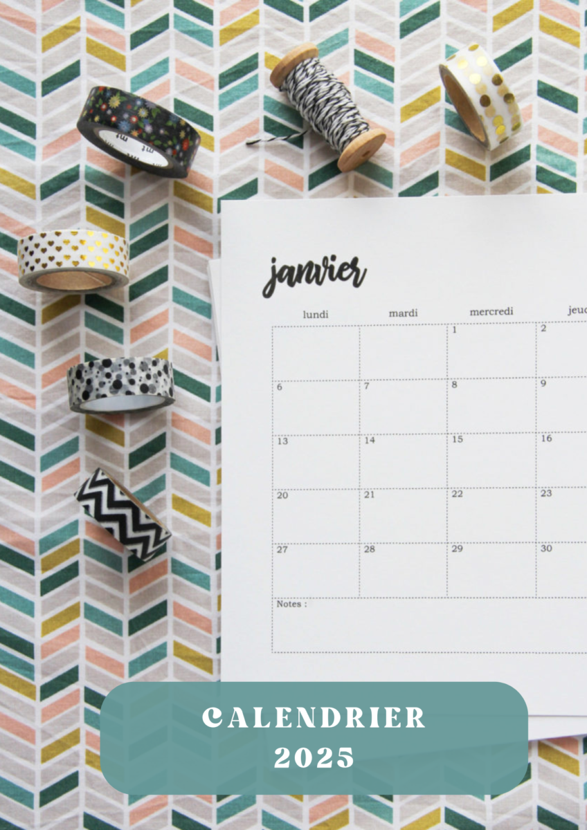 Calendrier 2025 minimaliste - à télécharger - 1 mois par page (via mercipourlechocolat) - usage commercial interdit
