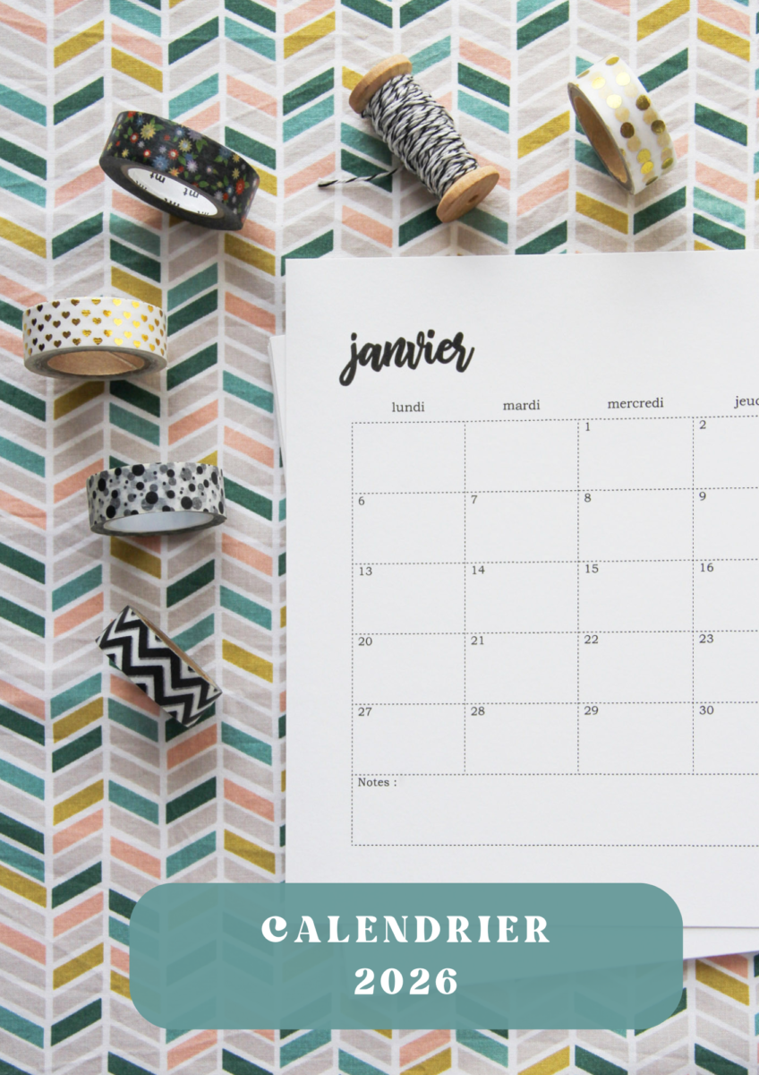 Calendrier 2026 minimaliste - à télécharger - 1 mois par page (via mercipourlechocolat) - usage commercial interdit