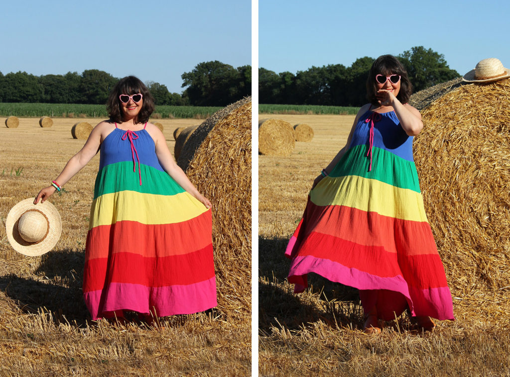 RAINBOW DRESS - ROBE ARC-EN-CIEL COUSUE MAIN - TARON 1-2-3 SOLEIL LA PETITE FRAMBISE